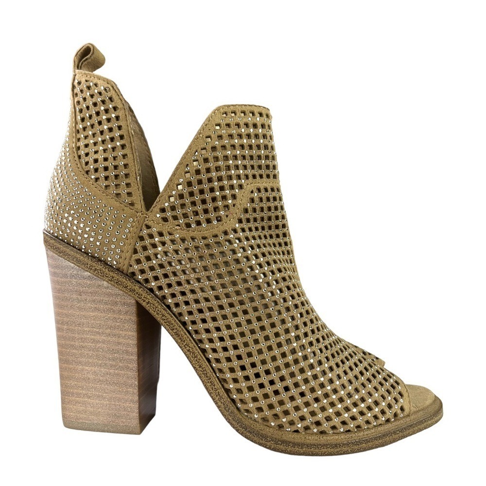 Vince Camuto Kiminni Bootie Womens 8‎ Open Toe Sparkle Tan Perforated Leather